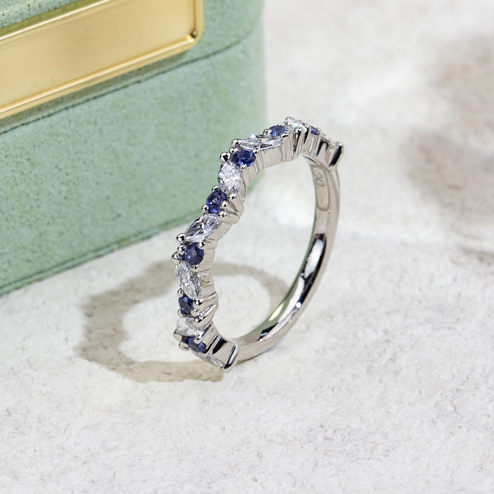 Messi Jewelry MSR-1806 18K  White Gold Customize Jewelry Lab sapphire Lab Grown Diamond Ring 7