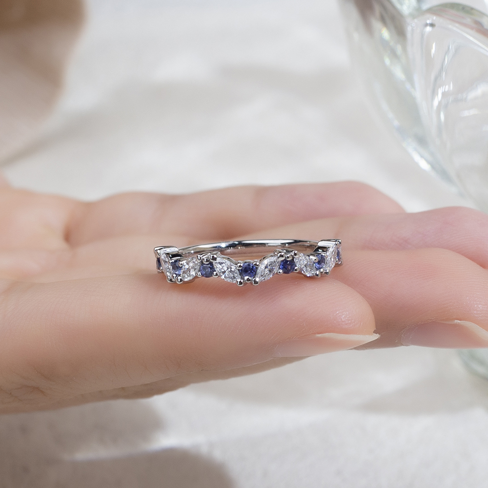 Messi Jewelry MSR-1806 18K  White Gold Customize Jewelry Lab sapphire Lab Grown Diamond Ring 9