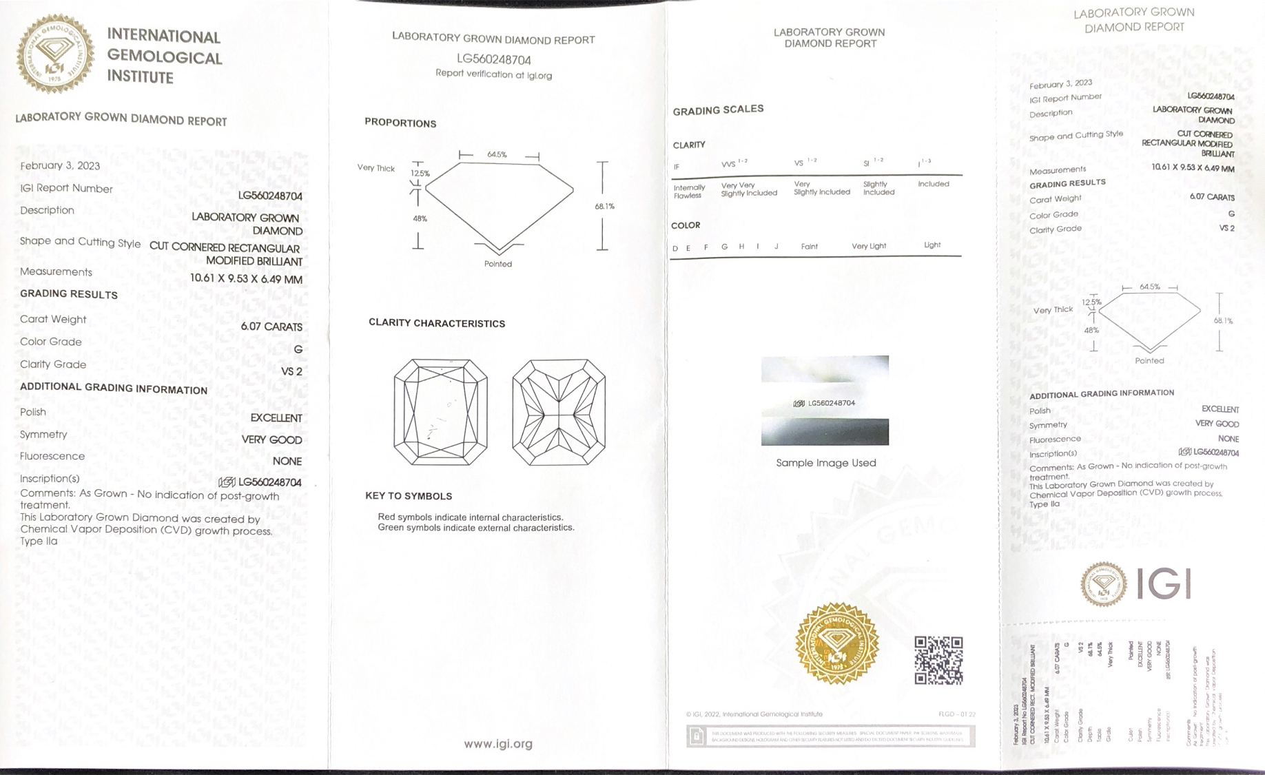 Customize Cut CORNERED RECTANGULAR MODIFIED BRIUANT 6.07carat G VS2 EX VG Lab Diamond with IGI certificate LG560248704 9