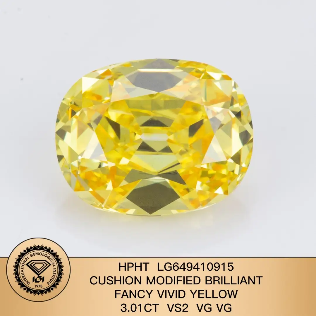 Fancy Vivid Giallo Cuscino modificato Brilliant 3.01Carat vs2 Vg Vg Lab Grown Diamond con certificato IGI LG649410915 1