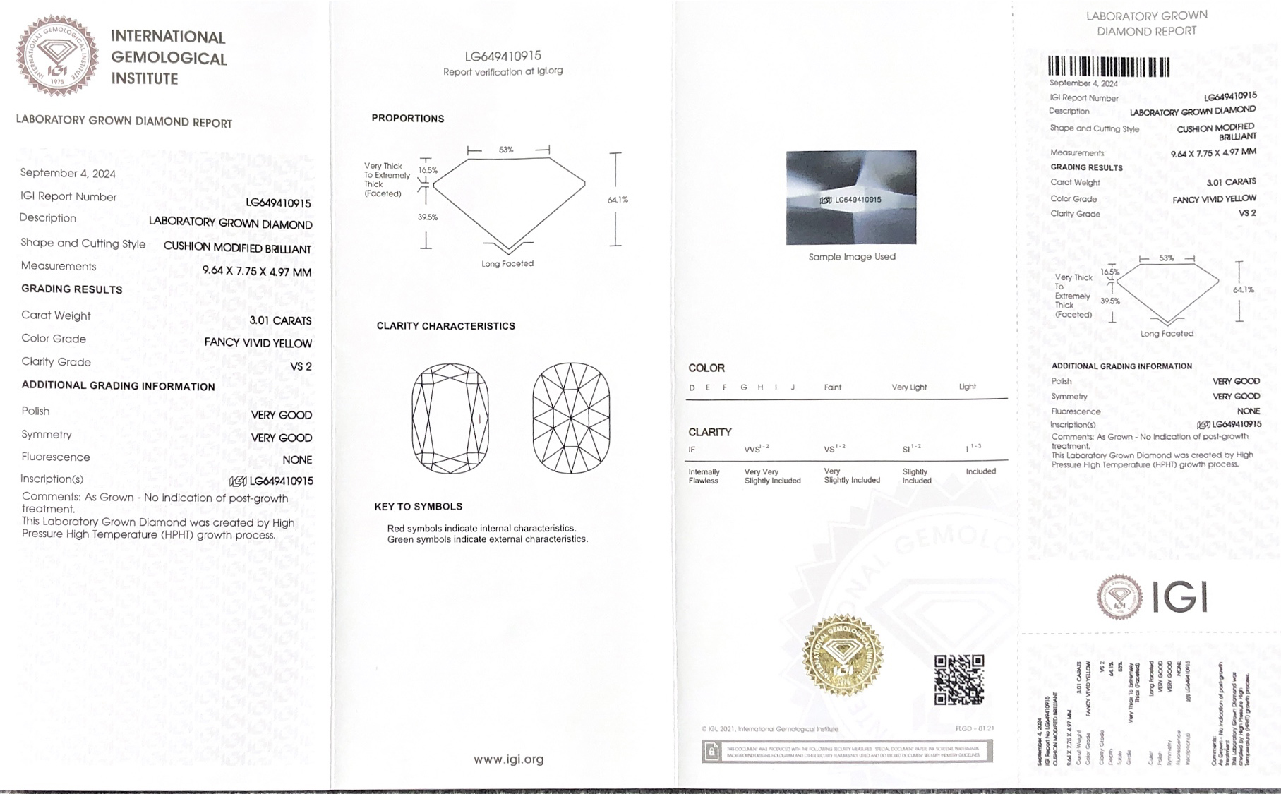 Fancy Vivid Yellow Cushion Modified Brilliant 3.01carat VS2 VG VG Lab Grown Diamond with IGI Certificate LG649410915 9
