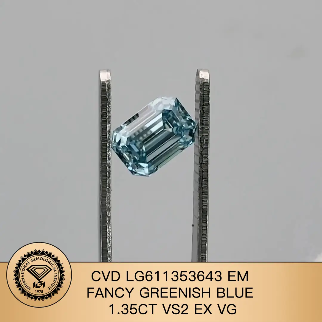 EMERALD CVD FANCY GREENISH BLUE 1.35CT VS2 EX VG LG611353643 LAB DIAMOND 1