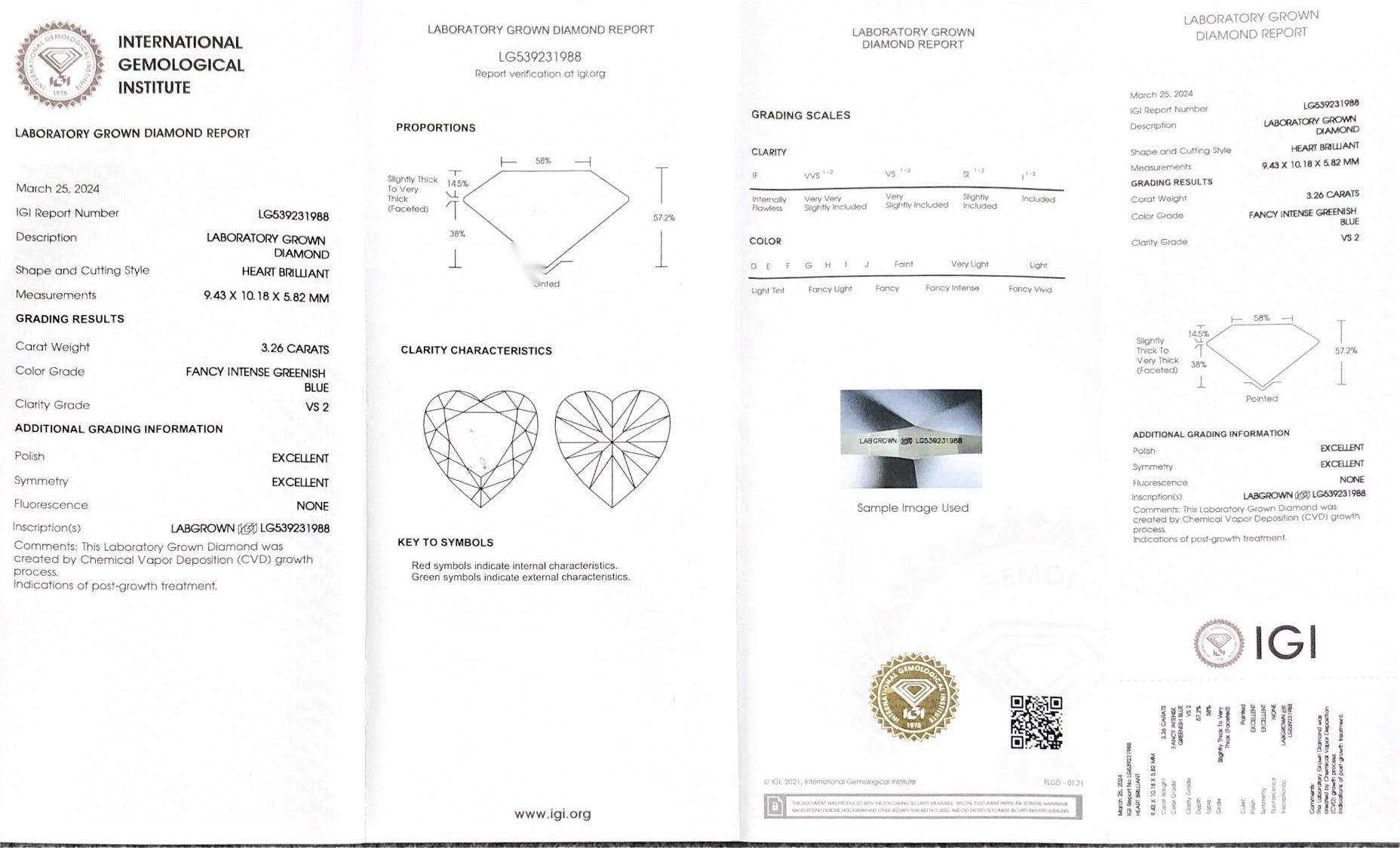 HS FANCY INTENSE GREENISE BLUE 3.26CT VS2 EXEX LG539231988 CVD LAB DIAMOND 7