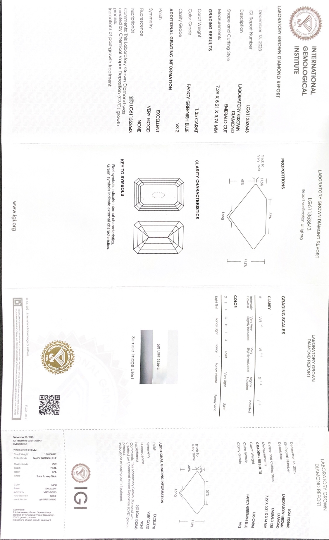 CVD Fancy Blue Greenish Emerald Cut 1.35CT VS2 EX VG Lab Diamond nga adunay IGI certificate LG611353643 8