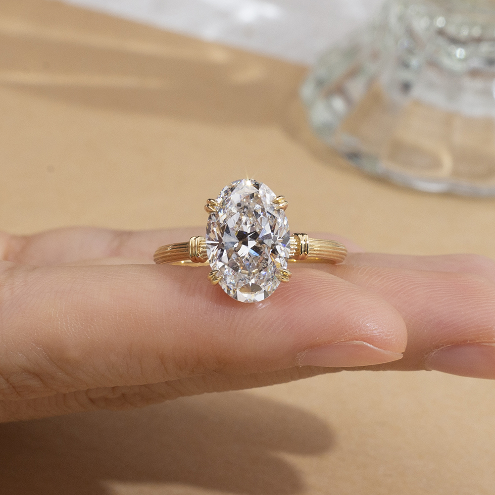 MSR-1711 Messi Jóias Oval Cut CVD Anéis de noivado de ouro branco Ring Solitaire Ring Fabricante de jóias personalizadas 9