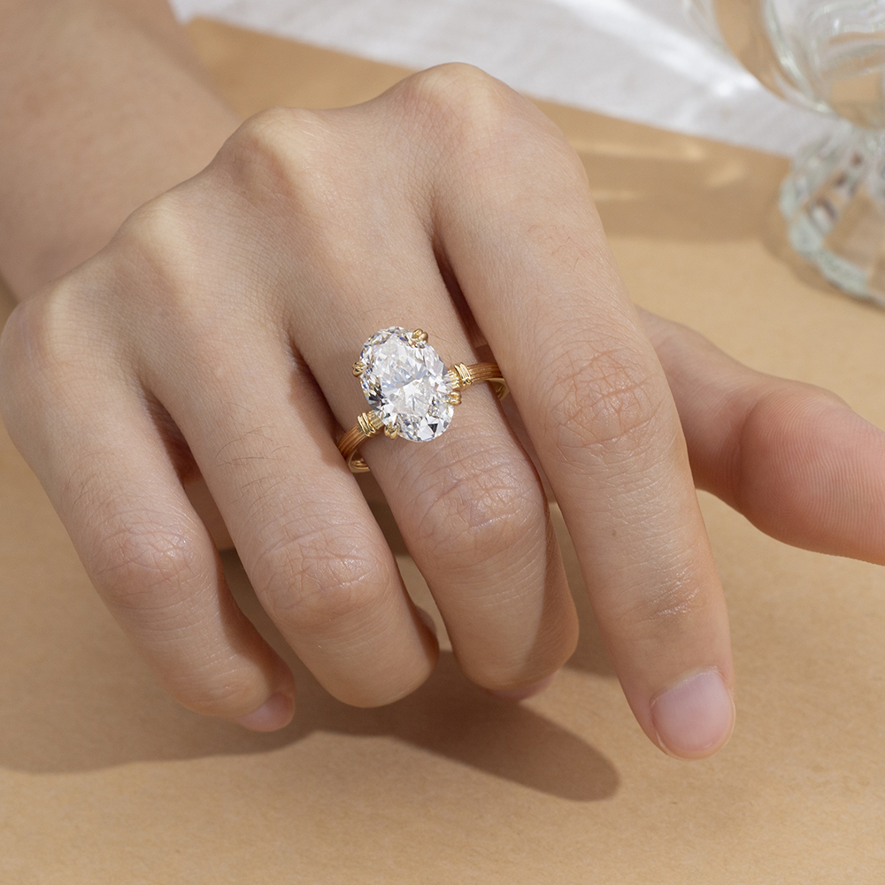 MSR-1711 Messi Jóias Oval Cut CVD Anéis de noivado de ouro branco Ring Solitaire Ring Fabricante de jóias personalizadas 10