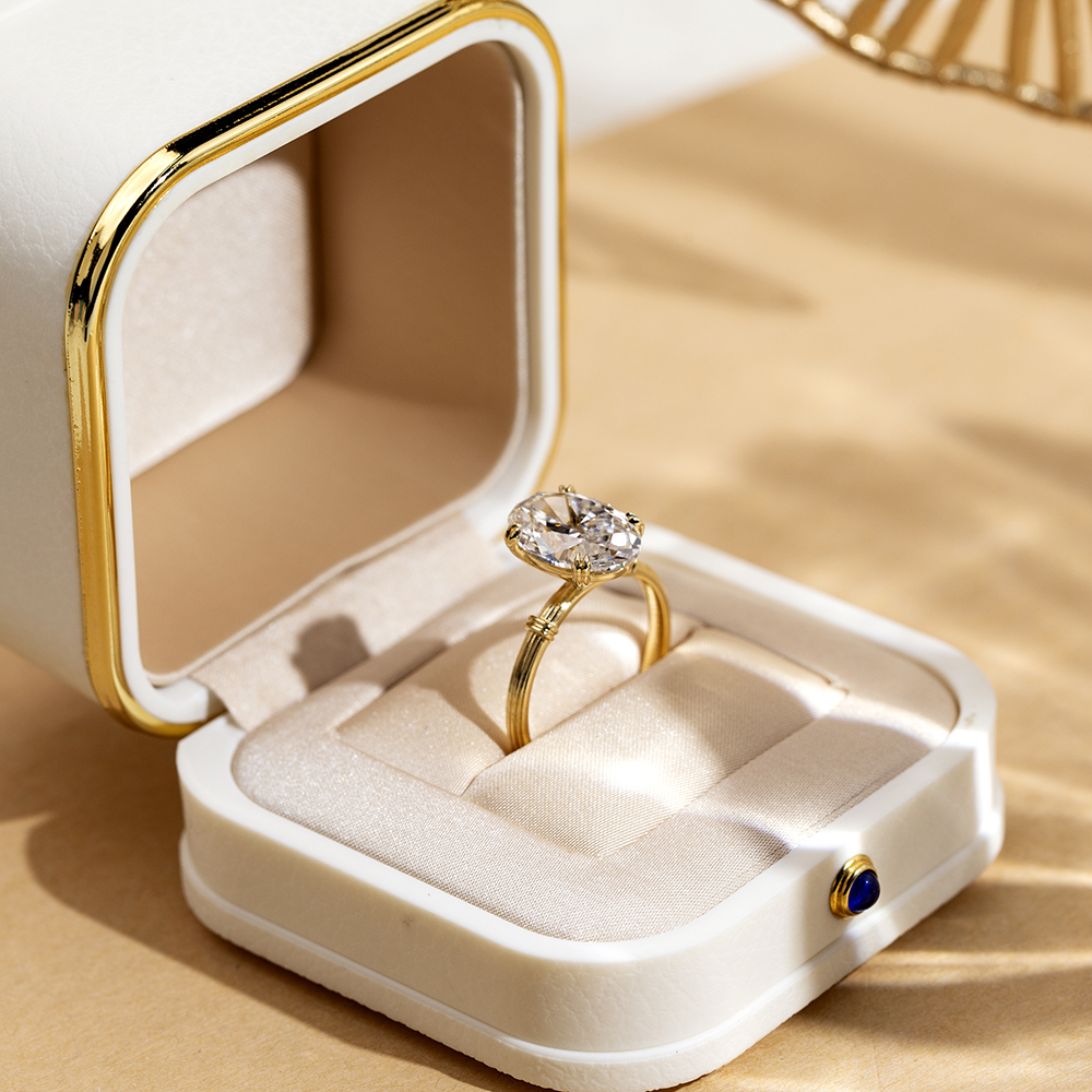 MSR-1711 Messi Jóias Oval Cut CVD Anéis de noivado de ouro branco Ring Solitaire Ring Fabricante de jóias personalizadas 12