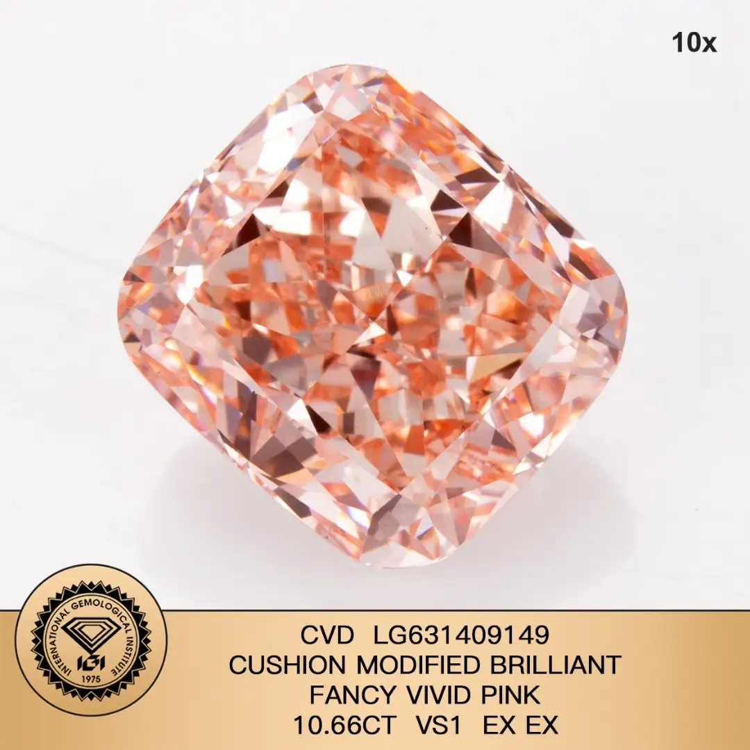 Messi Jewelry Lab Diamond Pink10.66ct Cuscino modificato BrilliantFancy Vivid vs1 Ex Ex Cvd Lg631409149 1