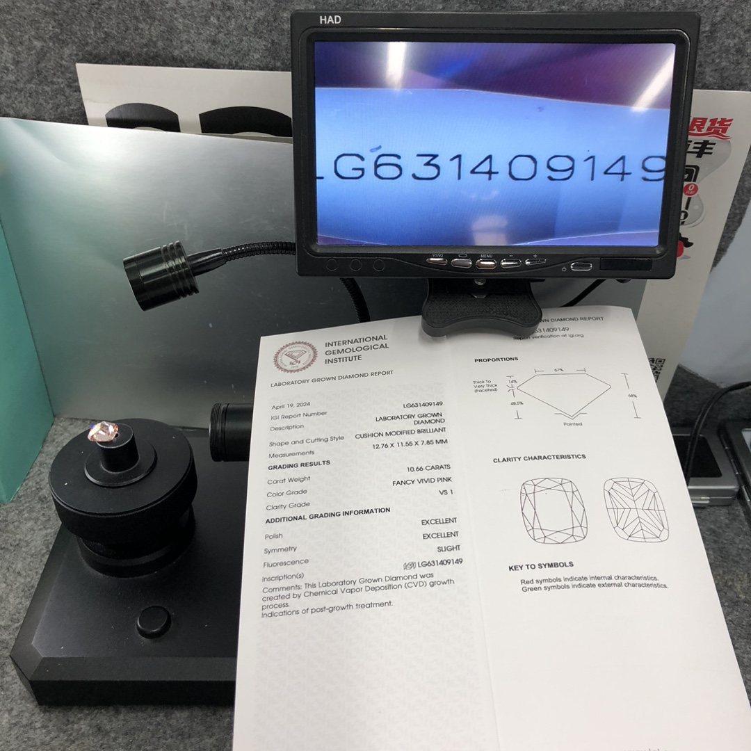 Messi Jewelry Lab Diamond PINK10.66CT CUSHION MODIFIED BRILLIANTFANCY VIVID   VS1  EX EX CVD  LG631409149 11