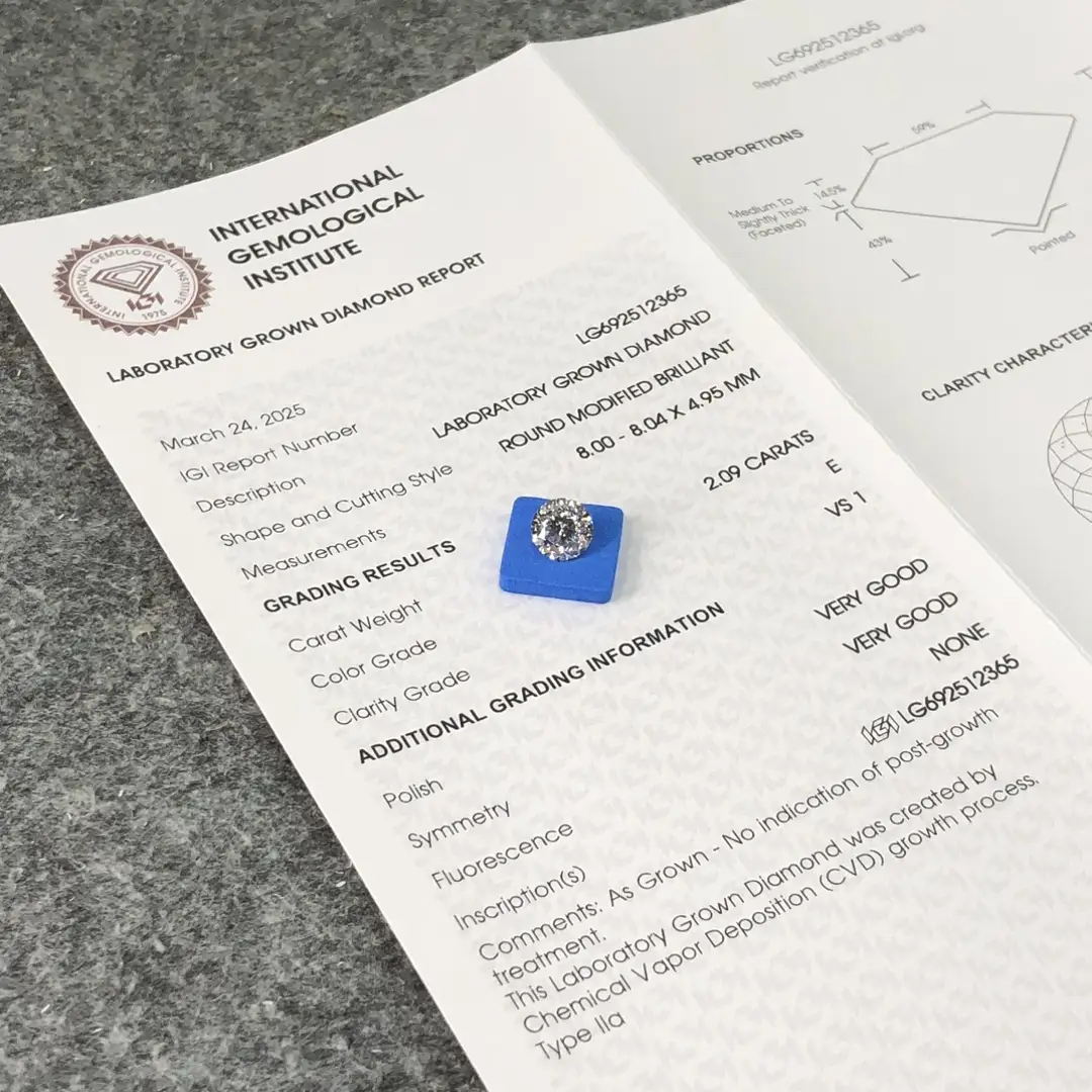 2.09ct E VS1 VG VG Round CVD Lab Diamond with IGI Certificate 4