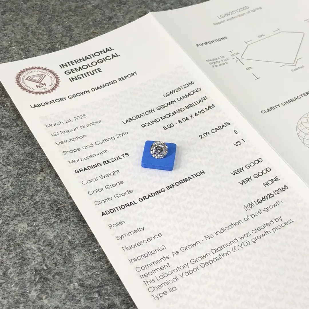2.09ct E VS1 VG VG Round CVD Lab Diamond with IGI Certificate 4