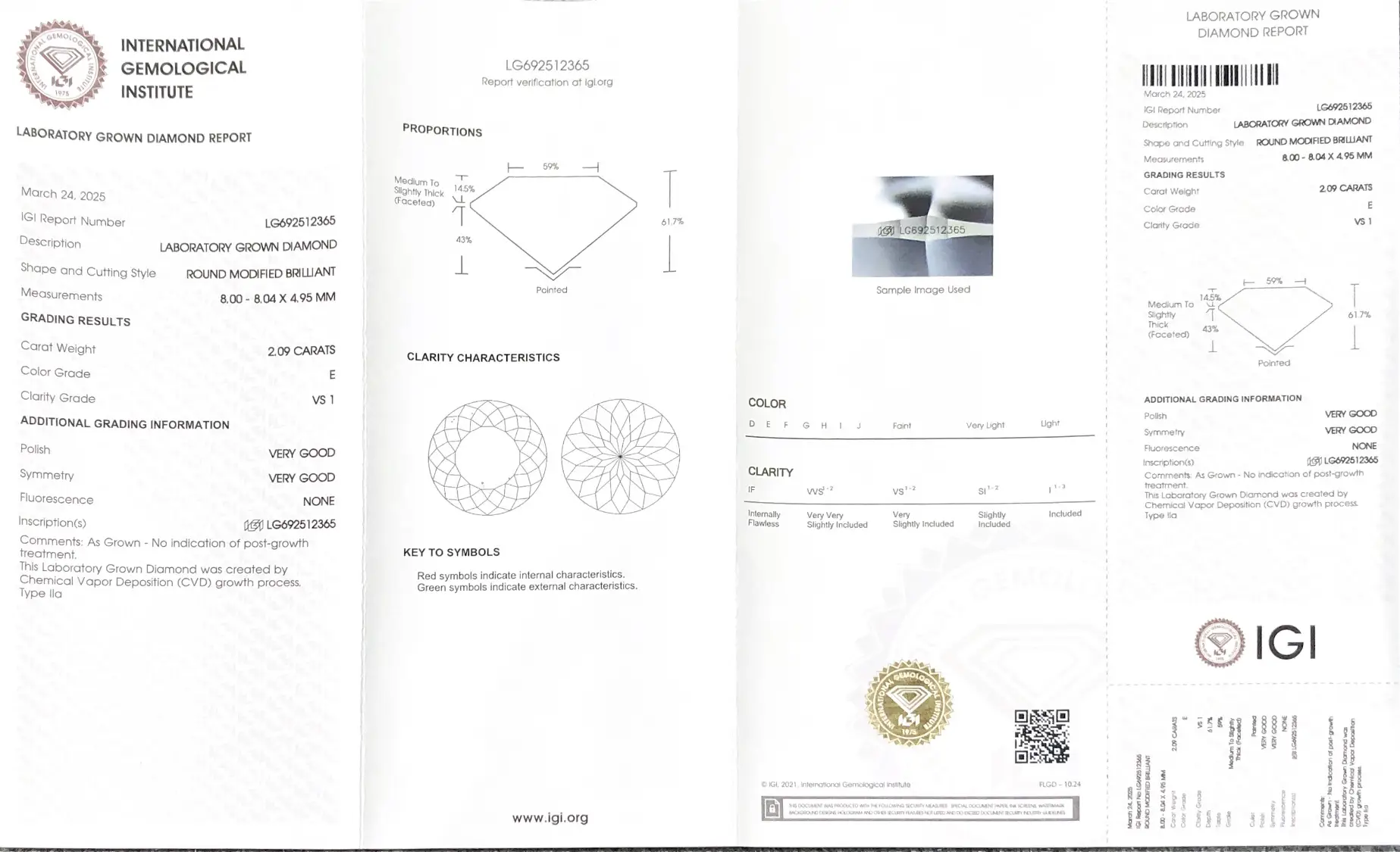 2.09ct E VS1 VG VG Round CVD Lab Diamond with IGI Certificate 2
