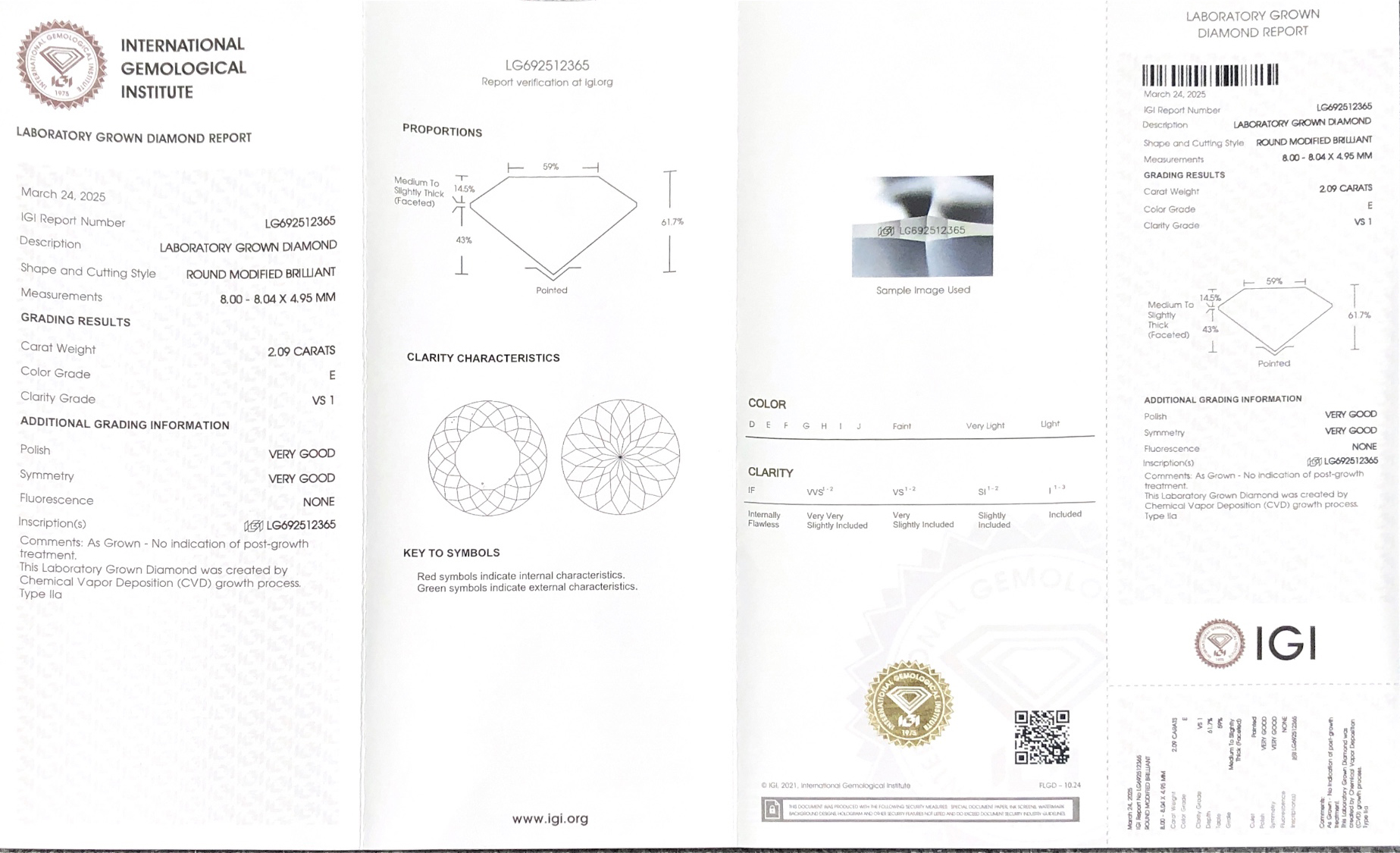 Messi jewelry Round 2.09carat E VS1 VG VG CVD Lab Diamond take with IGI certificate LG692512365 9