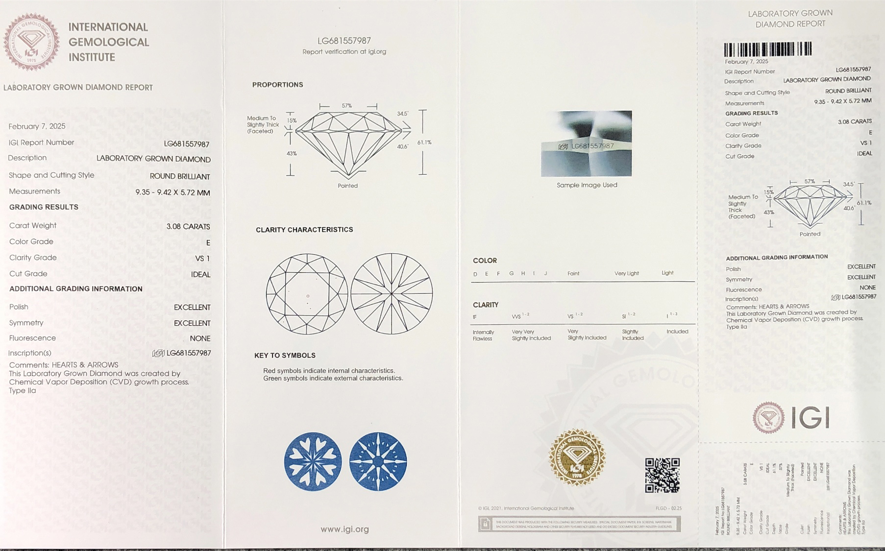 Messi Jewelry Round 3.08carat E VS1 CVD ID EX EX Lab Diamond nga adunay IGI certificate LG681557987 9