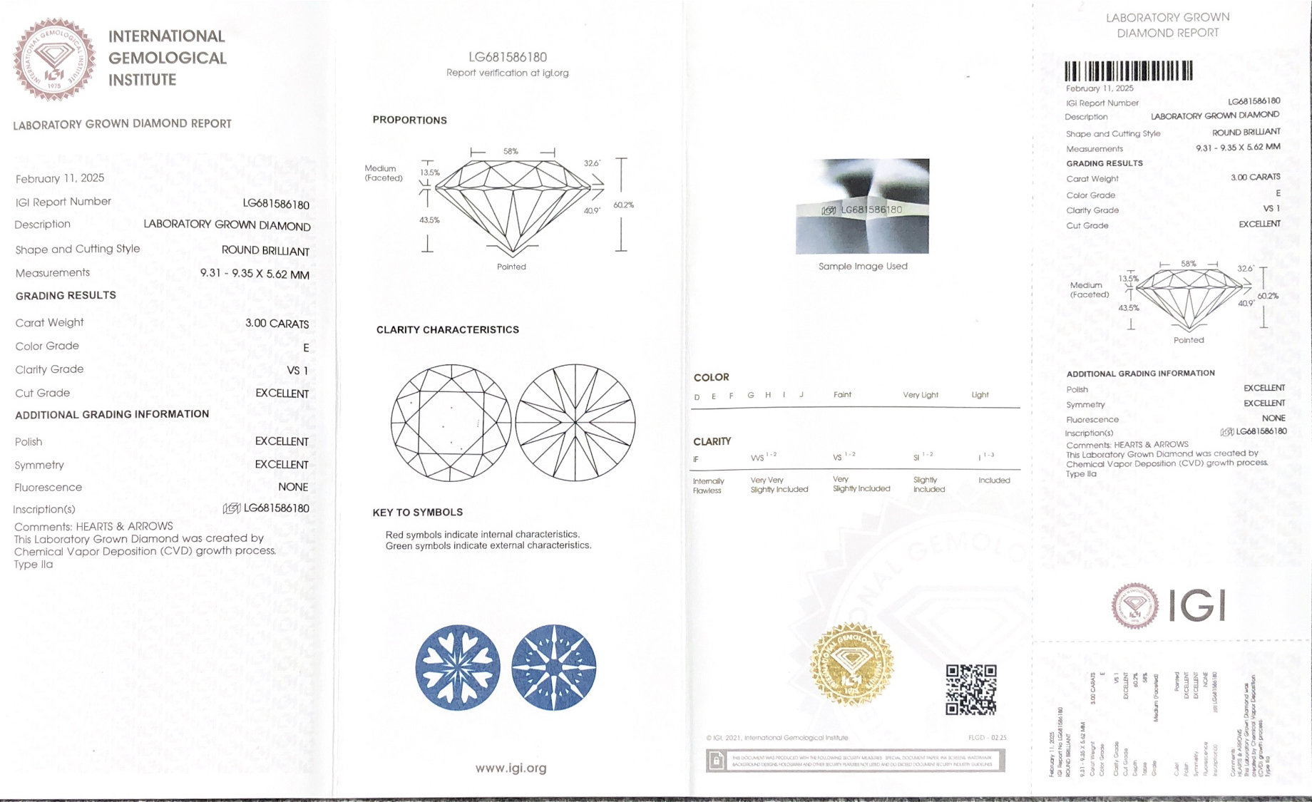 Messi alahas Lab Dimaond CVD 3.00CT E VS1 3EX LG681586180 8
