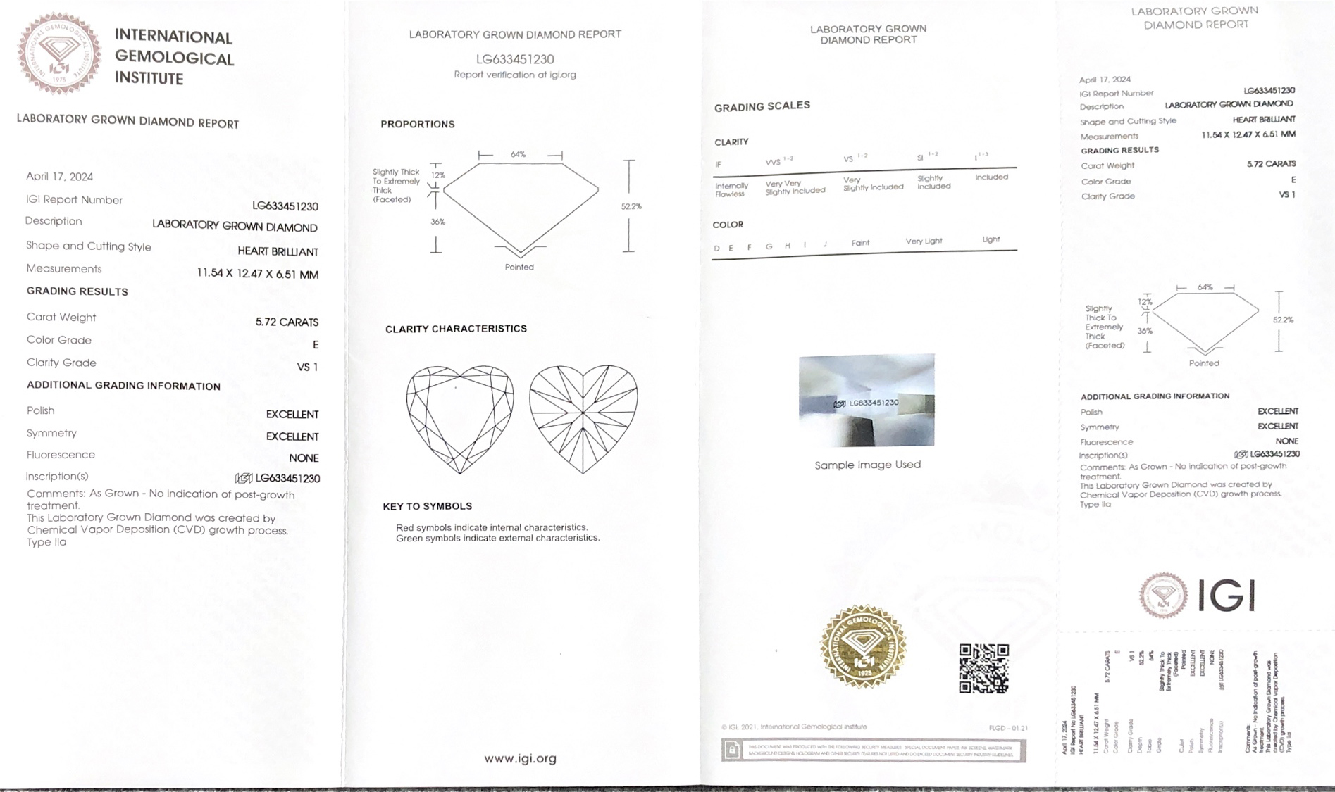 Messi Jewelry Lab Diamond CVD Heart  Cut  5.72CT  E  VS1  LG633451230  EX EX 8
