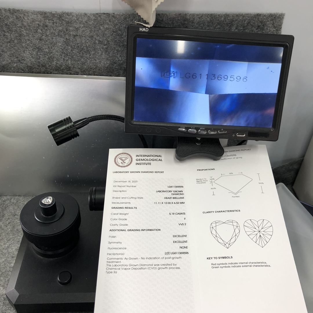 Messi Jewelry Lab Diamond Heart 5.19CT  F VVS2  EX EX CVD LG611369596 11