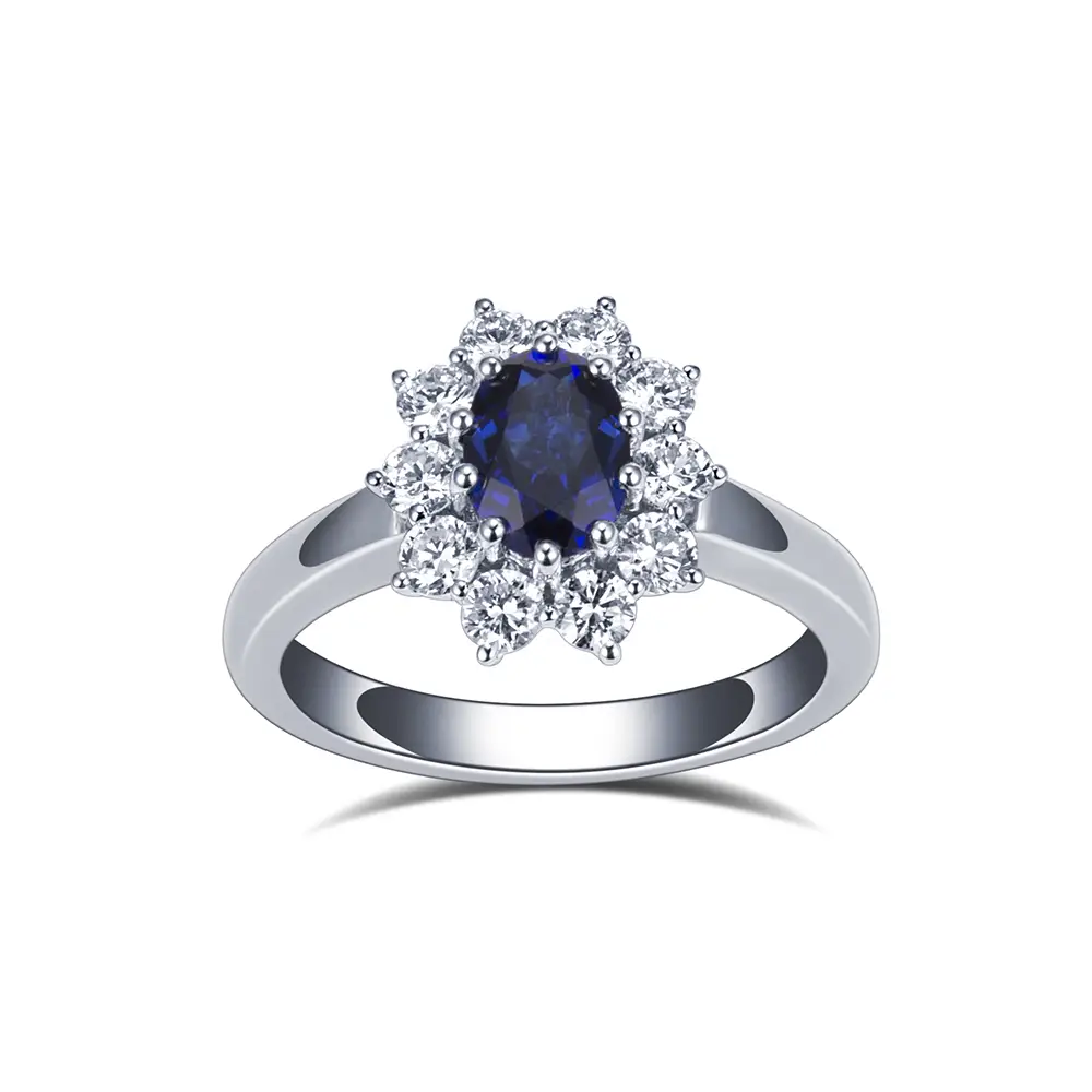 MSR-1799 Fancy Shape Oval Sapphire Ring Lab Grown Gemstone Diamond Gold Ring | Gioielli Messi 1