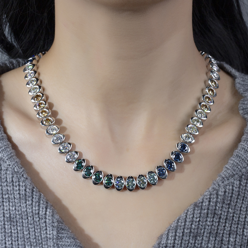 MSN-881 18K White Gold Rainbow Gemstone pretty Custom Necklace -Messi Jewerly 12