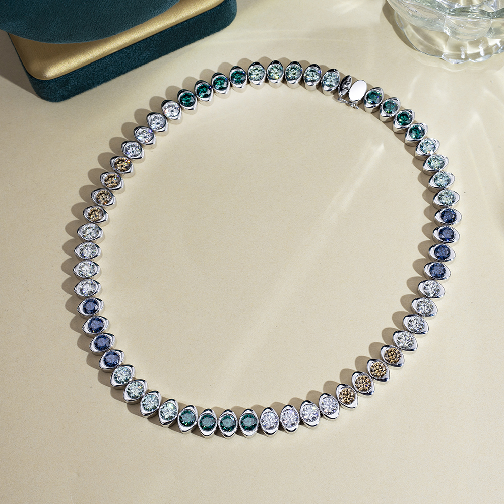 MSN-881 18K White Gold Rainbow Gemstone pretty Custom Necklace -Messi Jewerly 7