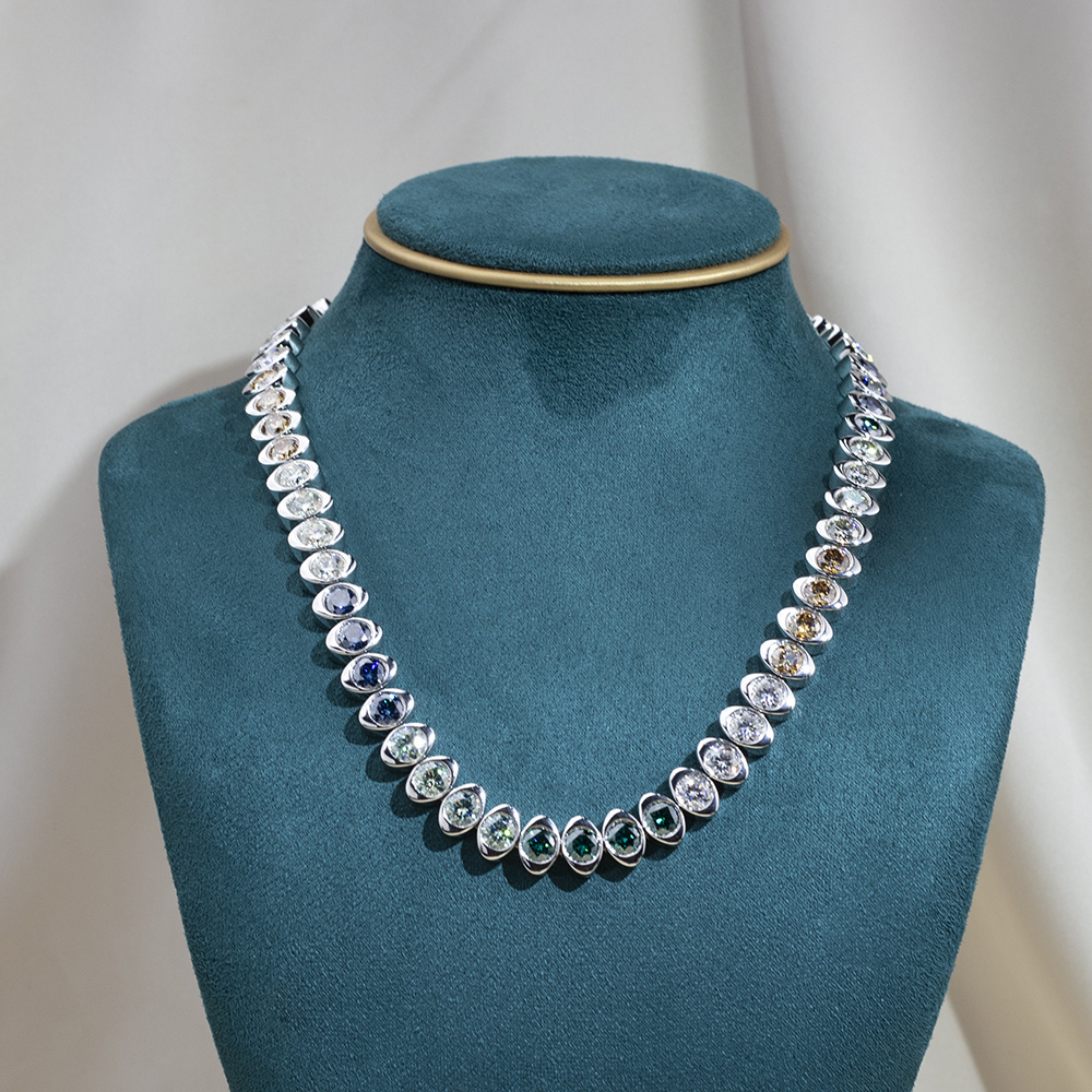 MSN-881 18K White Gold Rainbow Gemstone pretty Custom Necklace -Messi Jewerly 9