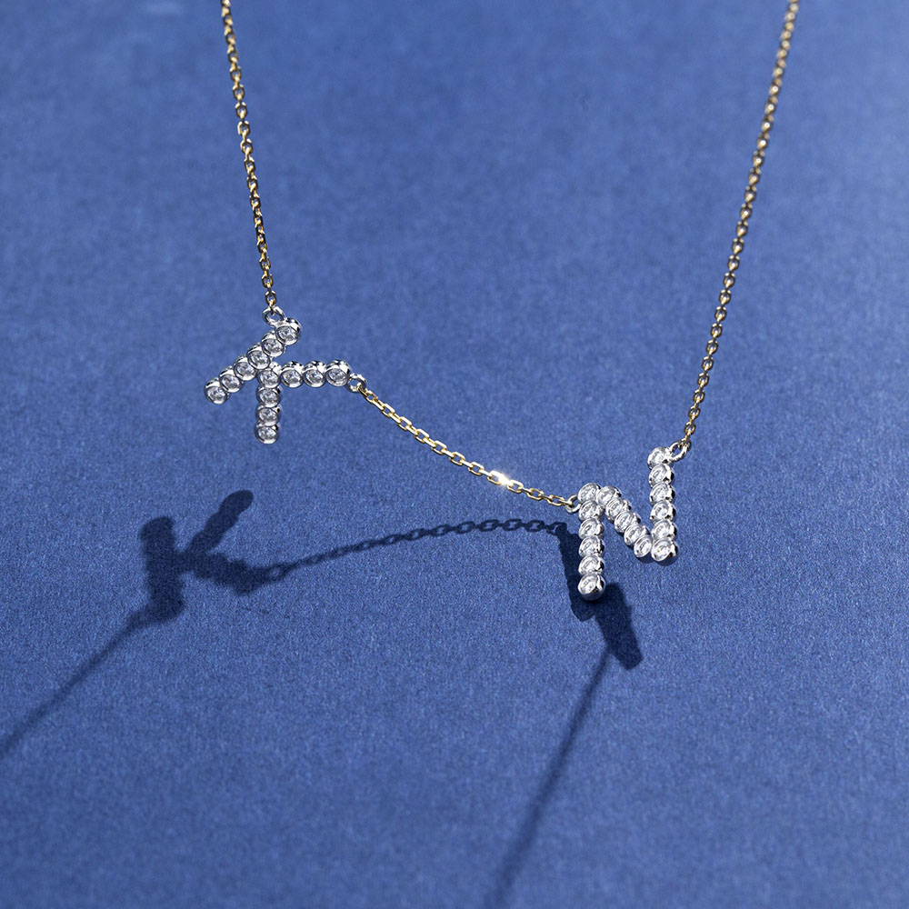 MSN-885 18K White Gold Round Lab Gitubo nga Diamond Letter Pendant-Messi Alahas 12