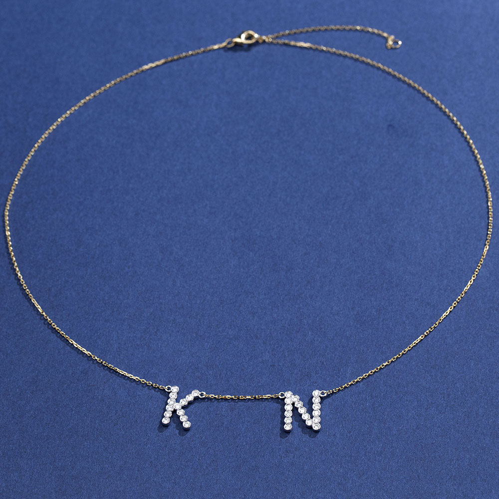 MSN-885 18K White Gold Round Lab Gitubo nga Diamond Letter Pendant-Messi Alahas 8