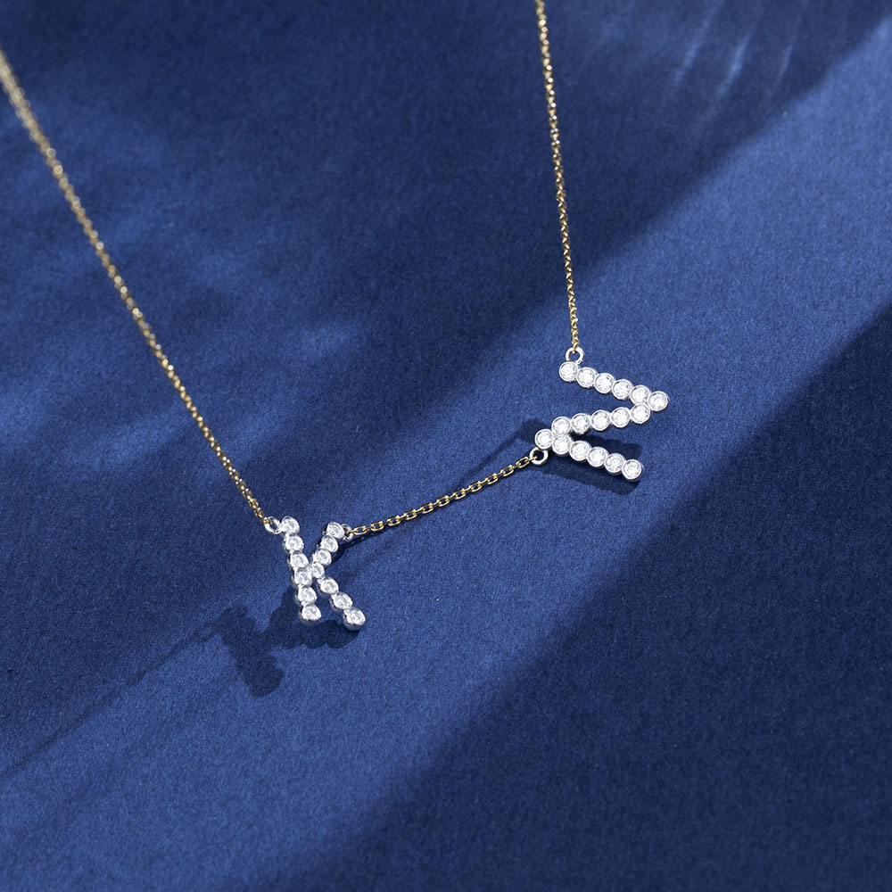 MSN-885 18K White Gold Round Lab Gitubo nga Diamond Letter Pendant-Messi Alahas 9