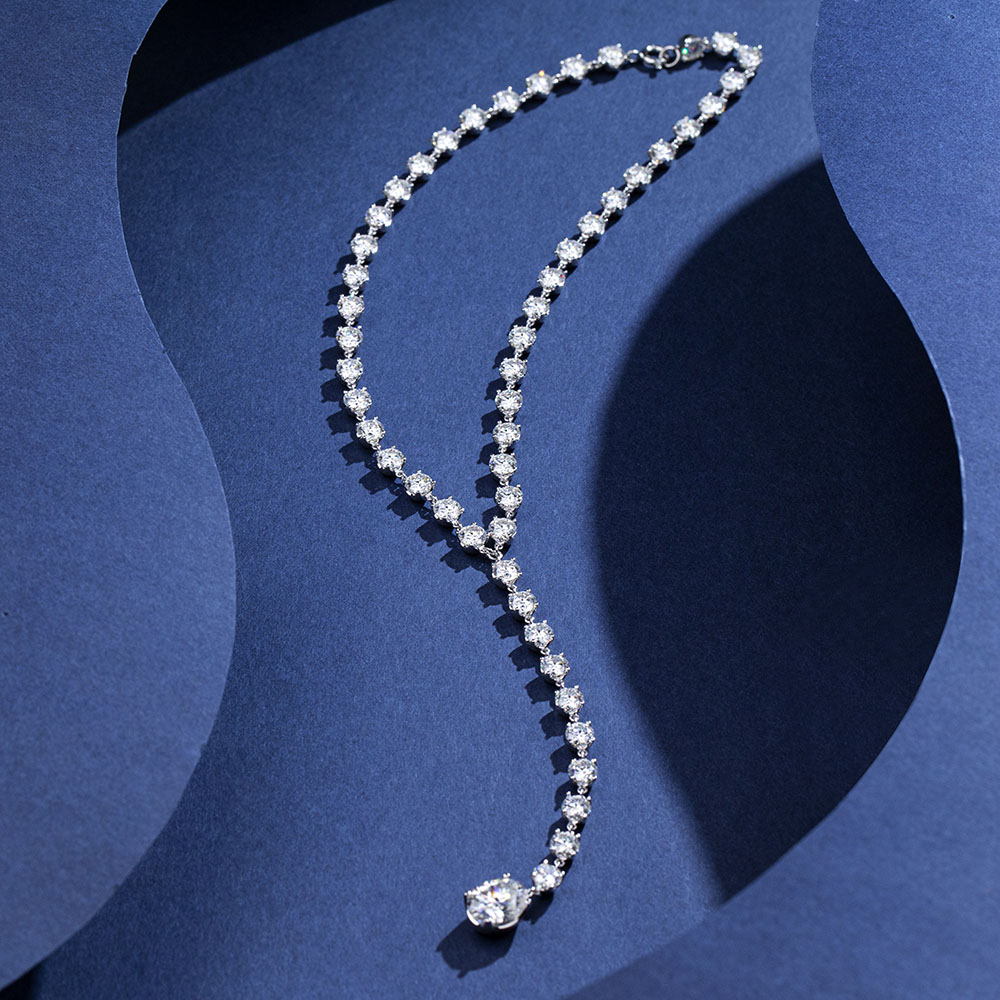 MSN-884 18K Puti nga Bulawan nga Oval Lab Gitubo nga Diamond Custom nga Kwintas-Messi Alahas 9