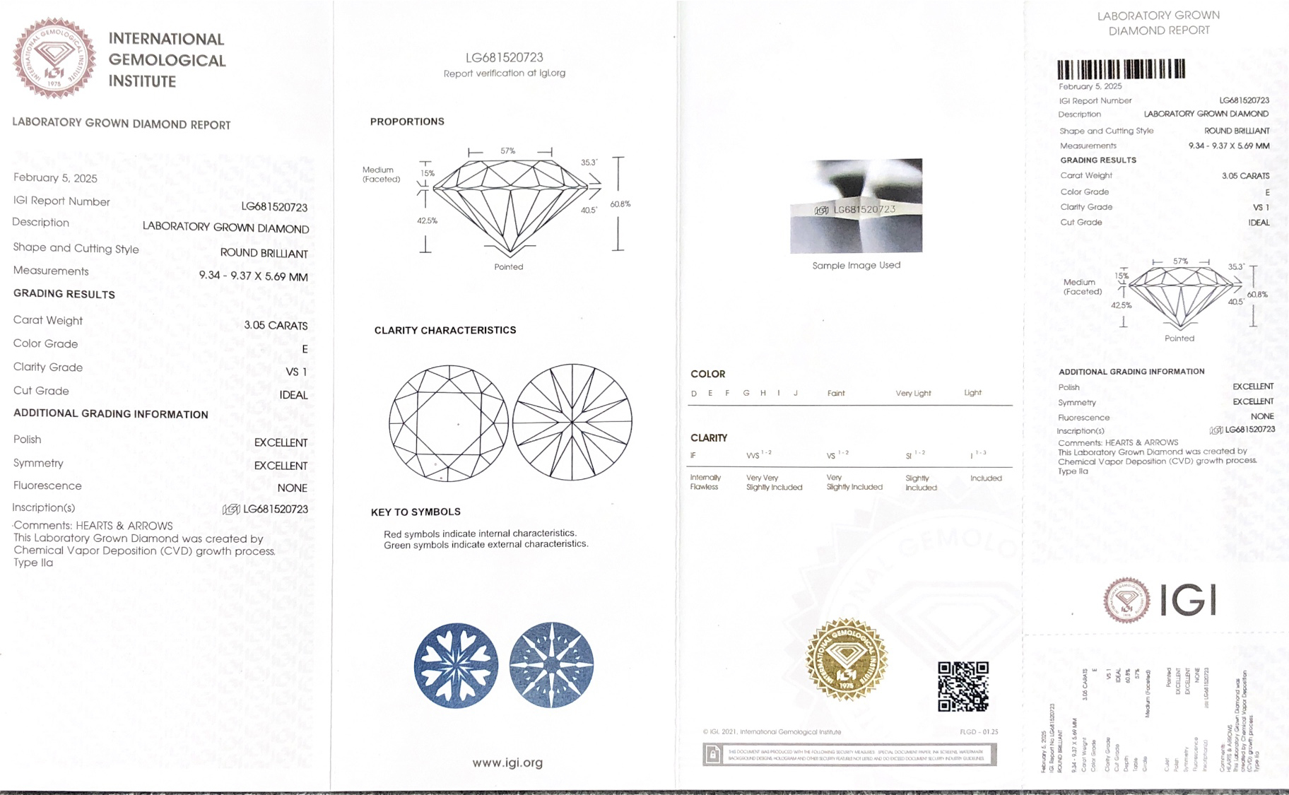 IGI Lab Grown Diamond 3.05CT E VS1 ID EX EX CVD LG681520723 Para sa Alahas | Messi Alahas 8