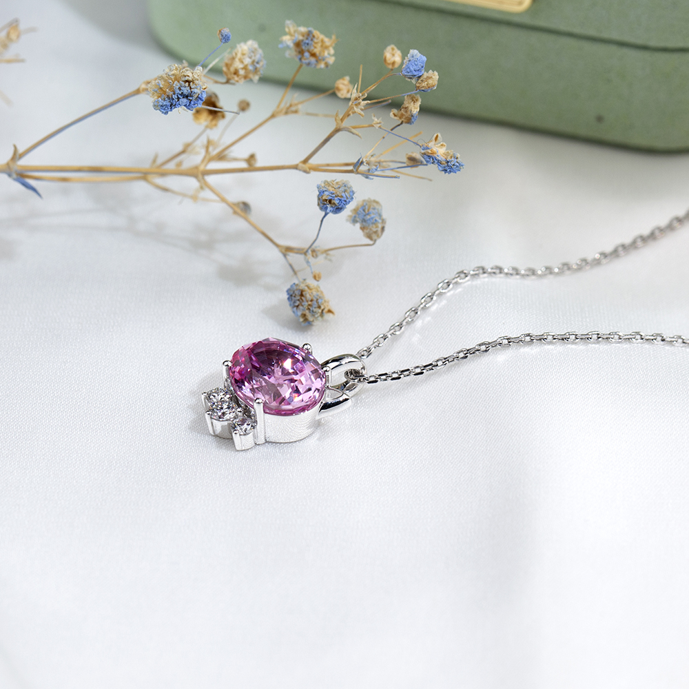 MSN-878 18K Gold Pretty Gemstone &Lab Grown Diamond Pendant Necklace 8