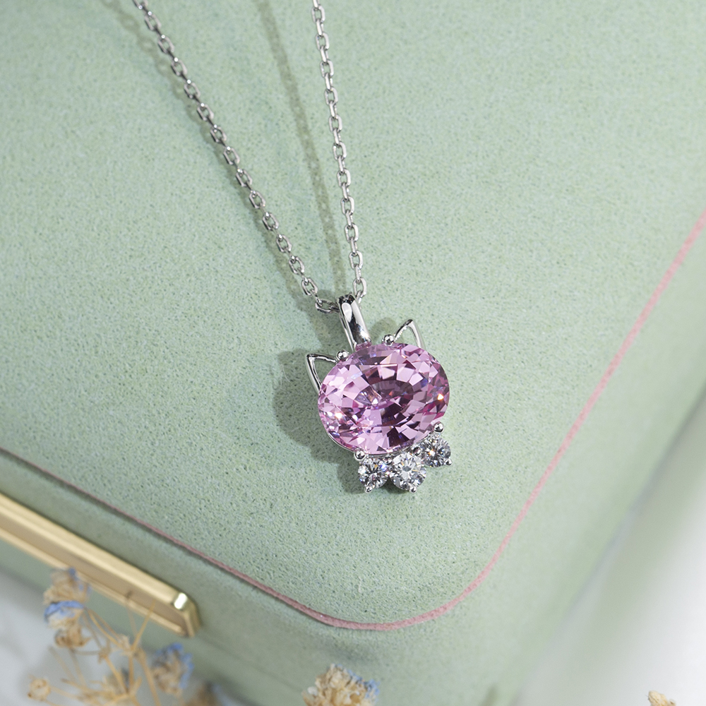 MSN-878 18K Gold Pretty Gemstone &Lab Grown Diamond Pendant Necklace 12