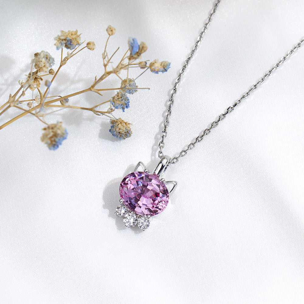 MSN-878 18K Gold Pretty Gemstone &Lab Grown Diamond Pendant Necklace 7