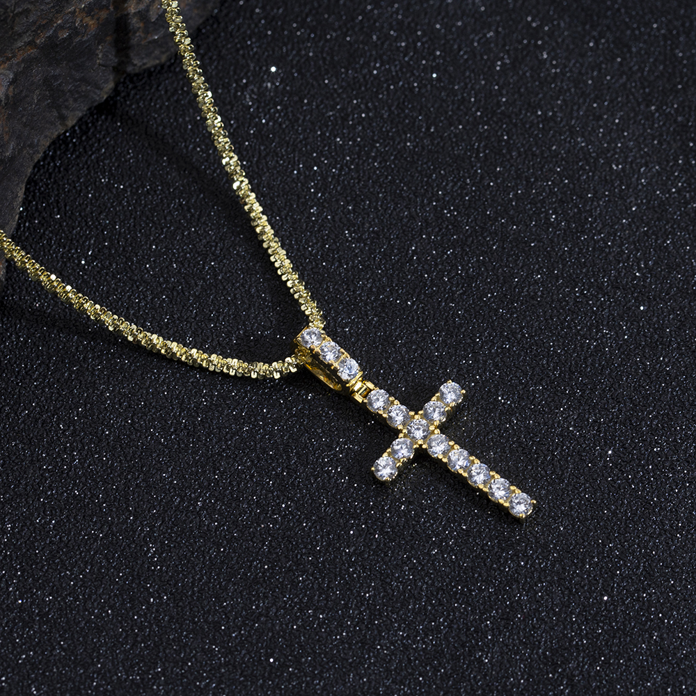 MSN-875 18K Gold Lab Grown Diamond Cross Pendant Necklace 8