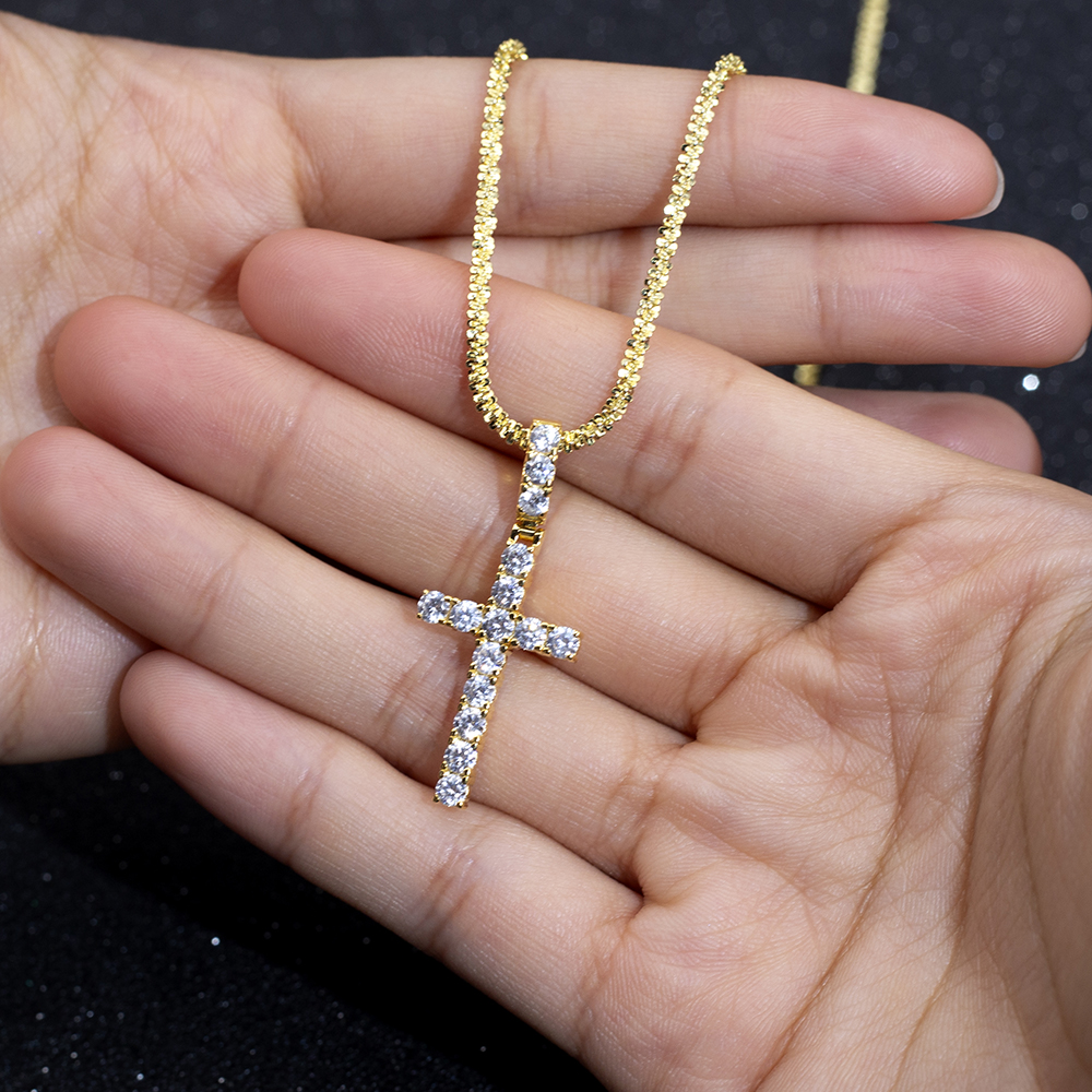 MSN-875 18K Gold Lab Grown Diamond Cross Pendant Necklace 12