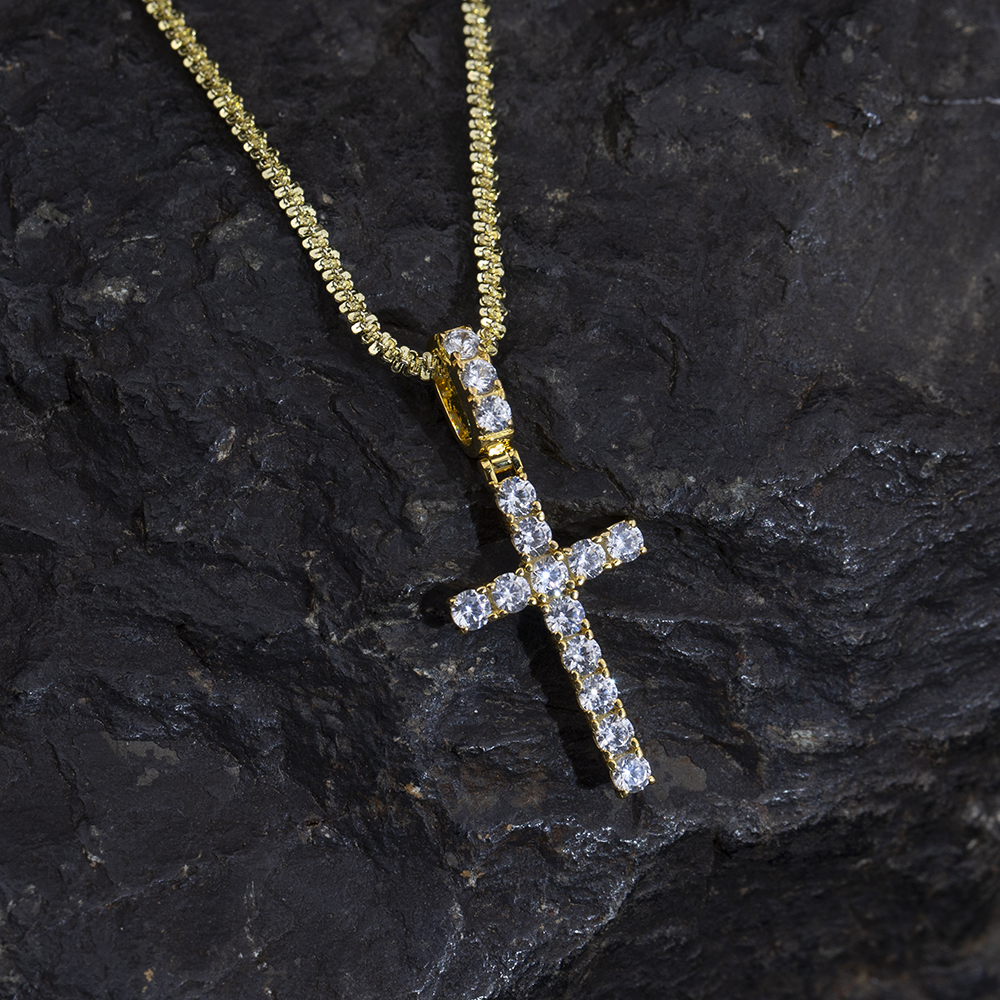 MSN-875 18K Gold Lab Grown Diamond Cross Pendant Necklace 7