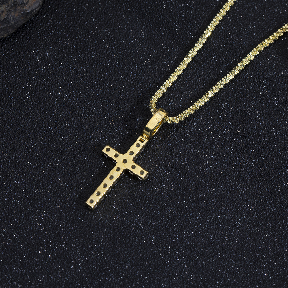 MSN-875 18K Gold Lab Grown Diamond Cross Pendant Necklace 9