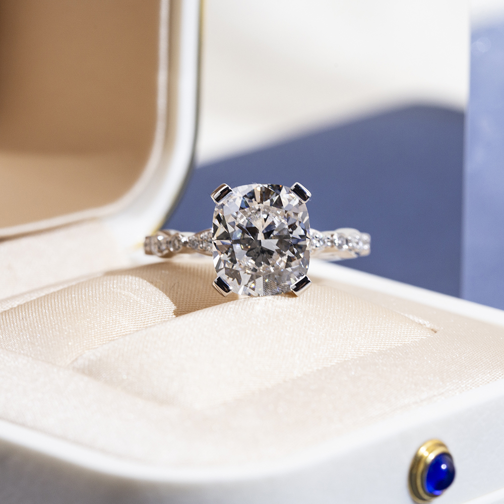 MSR-1710 IGI 5CT Cushion Shape Lab Grown Diamond 18K White Gold Ring Messi Alahas 14