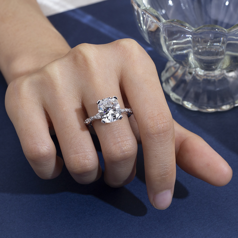 MSR-1710 IGI 5CT Cushion Shape Lab Grown Diamond 18K White Gold Ring Messi Alahas 11