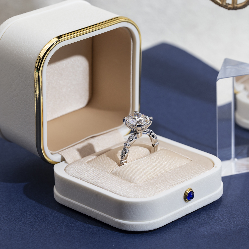 MSR-1710 IGI 5CT Cushion Shape Lab Grown Diamond 18K White Gold Ring Messi Alahas 13