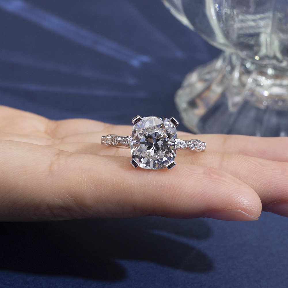 MSR-1710 IGI 5CT Cushion Shape Lab Grown Diamond 18K White Gold Ring Messi Alahas 10