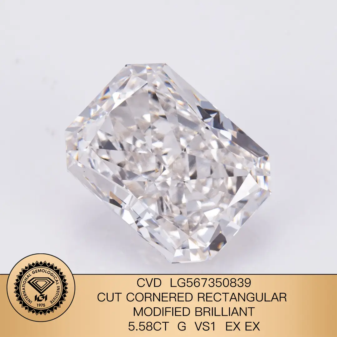 IGI 5.58CT G VS1 RECTANGULARE MODIFICATO RECTANGOLARE EX EX CVD LG567350839 Diamond coltivata da laboratorio 1