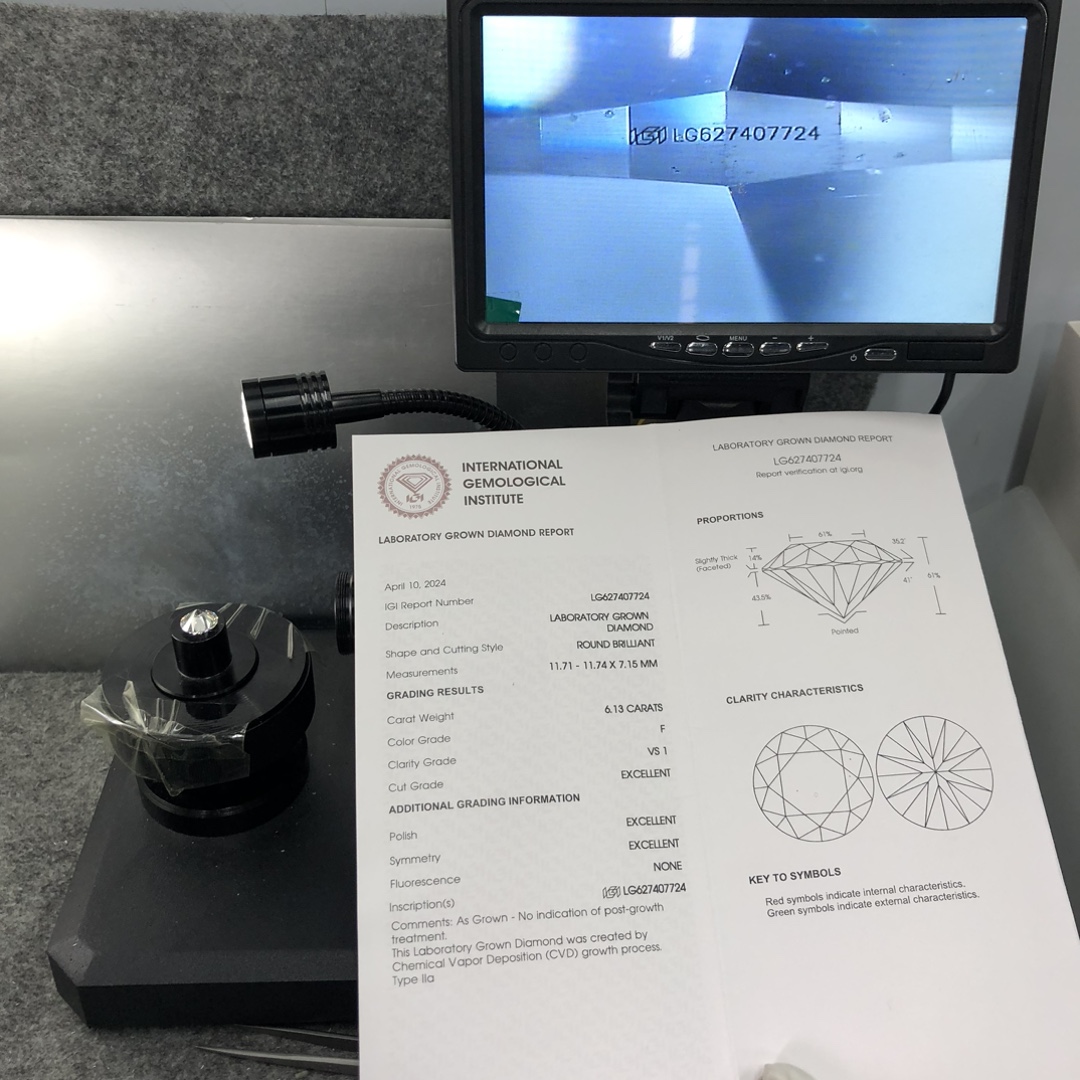 IGI Round 6.13CT F VS1 3EX CVD LG627407724 Lab Grown Diamond 12