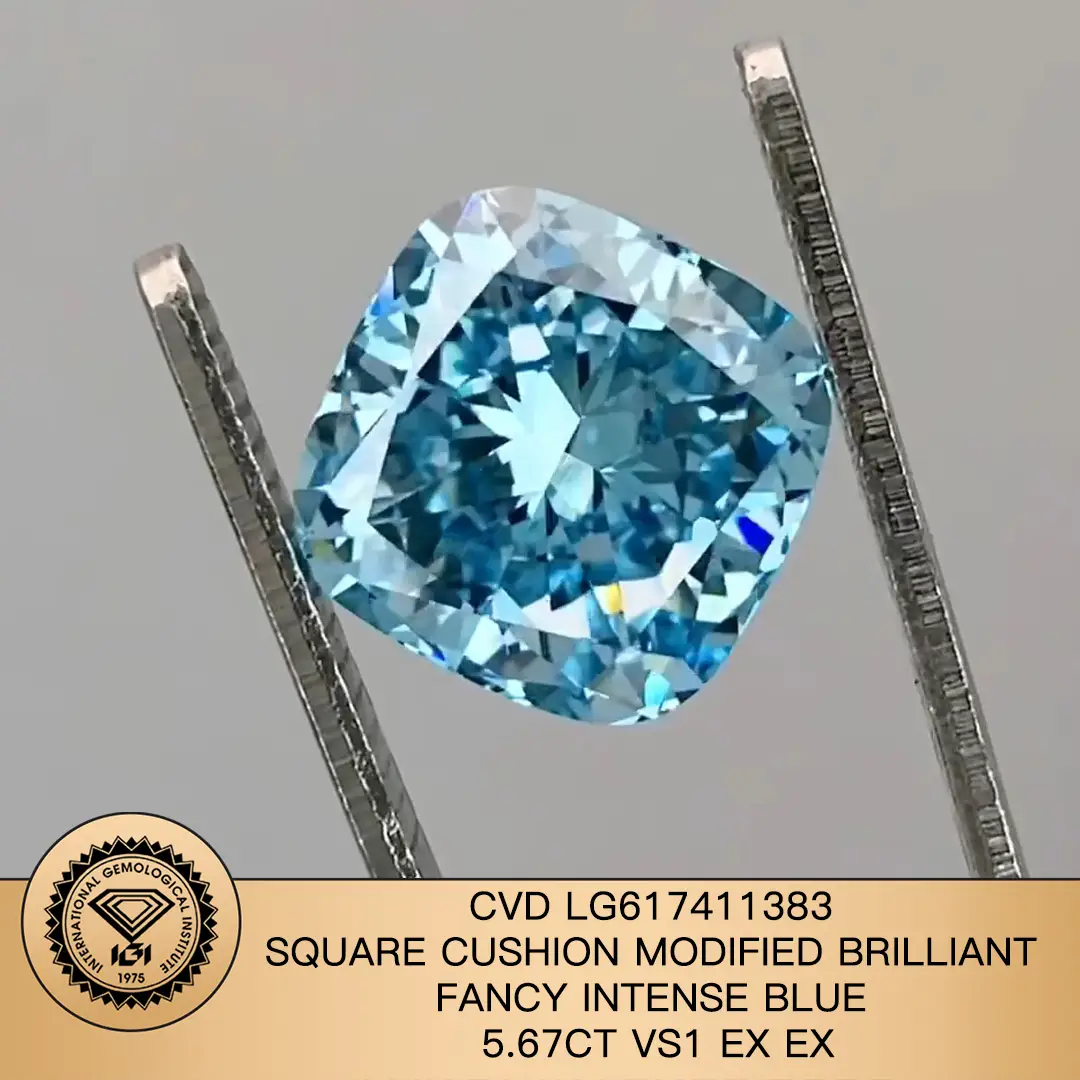 Messi Jewlery Lab Diamond Cushion Modificato Brilly Fancy Intense Blue 5.67CT VS1 CVD LG617411383 1