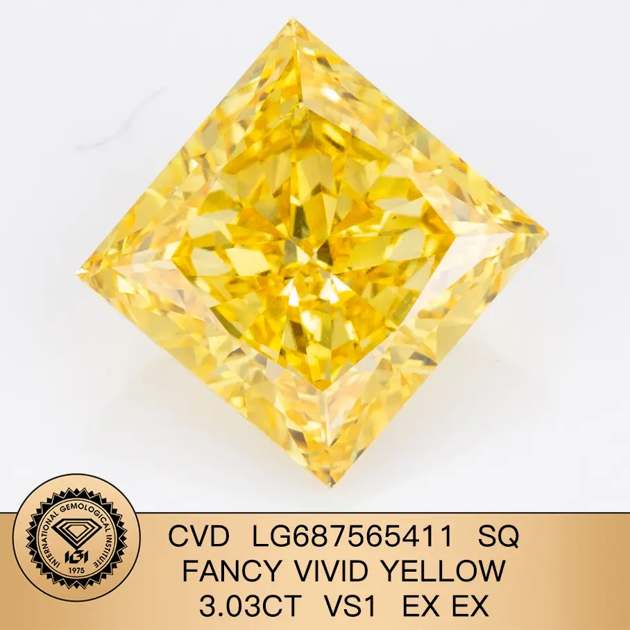 3,03ct fantasia vivido giallo principessa taglio forma quadrata vs1 ex cvd lg687565411 | Gioielli Messi 1