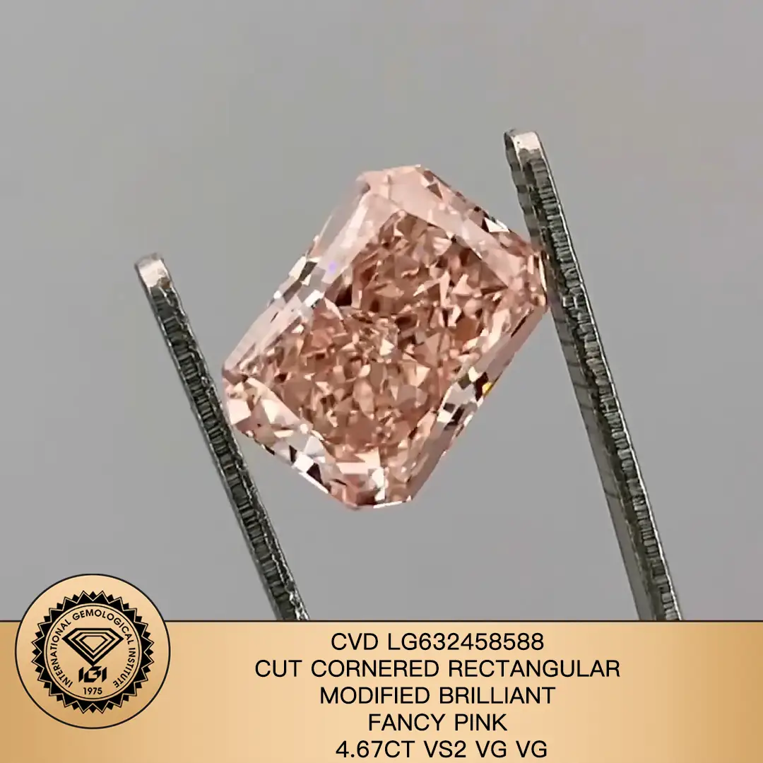 Fancy Pink 4.67ct vs2 Vg Vg CVD Radiant Lab Diamond Take con certificato IGI LG632458588 1