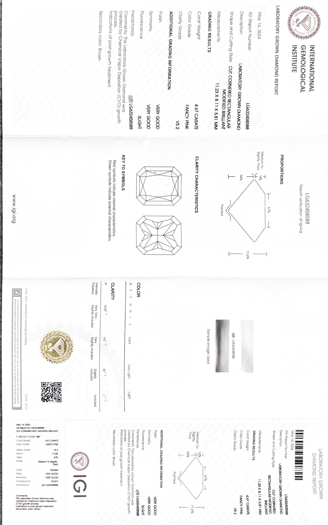 Fancy Pink 4.67ct VS2 VG VG CVD Radiant Lab Diamond take with IGI certificate LG632458588 9