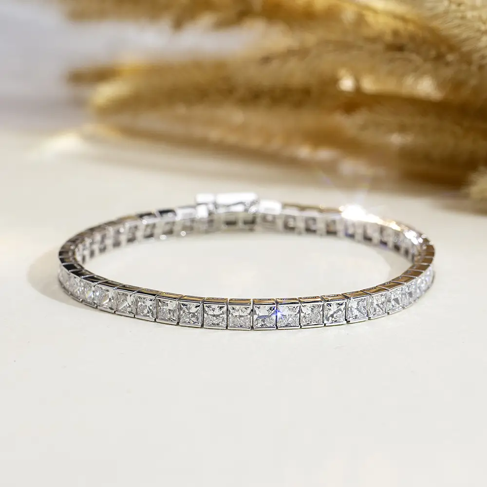 MSB-623 Gold White Gold White Princess Square Lab Grown Diamond Custom Tennis 1