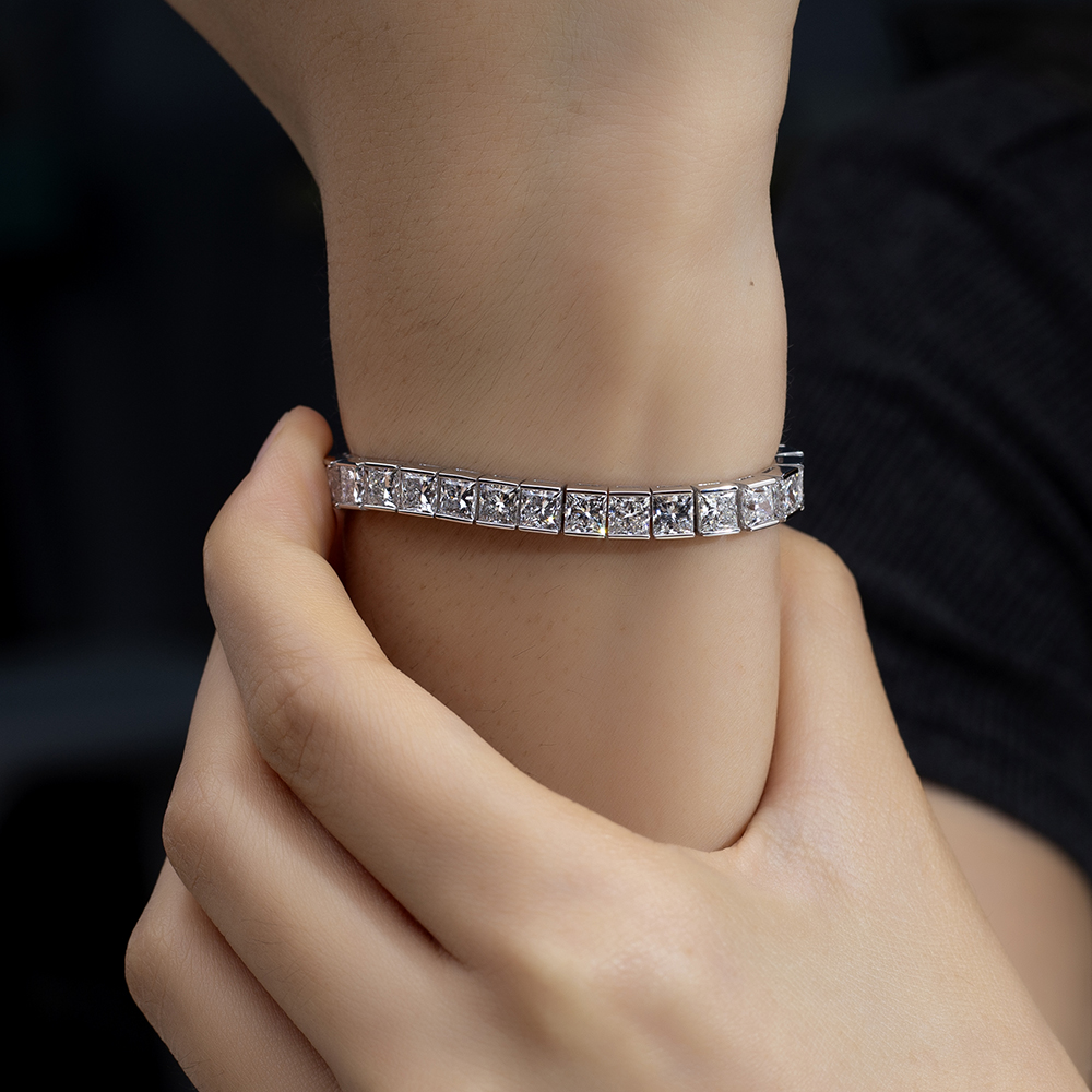 MSB-623 18K White Gold Princess square Lab Grown Diamond Custom Tennis 12