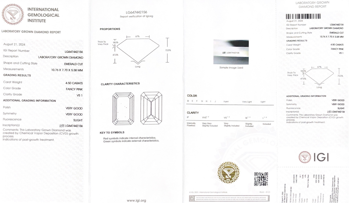 Labing maayo nga EM FANCY PINK Lab Diamond 4.50CT VS1 VG VG CVD LG647442156 | Messi Alahas 8